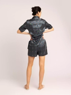 Шорты женские шелковые Mollen Горох темно-бирюзовые