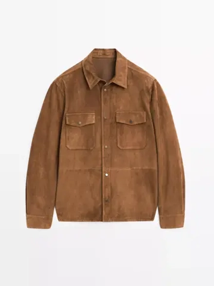 Massimo Dutti Замшевая куртка-рубашка, табачный