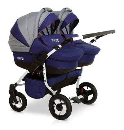 Детская коляска для двойни Verdi Twin 2 в 1 (Синий/серый)
