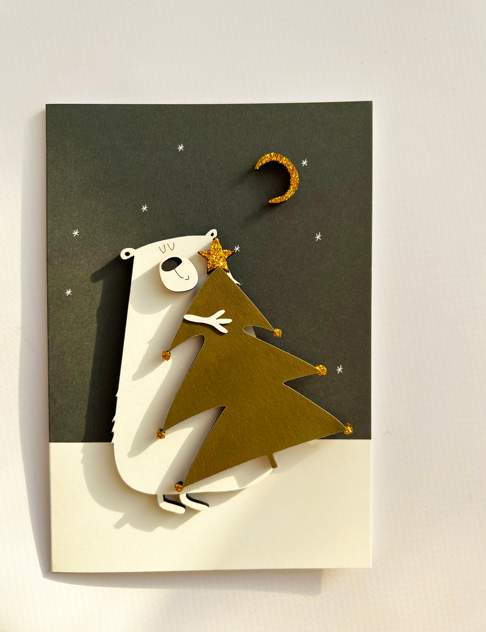 Открытка с деревянным элементом «Новогодний мишка» 13,5 × 9,5 см