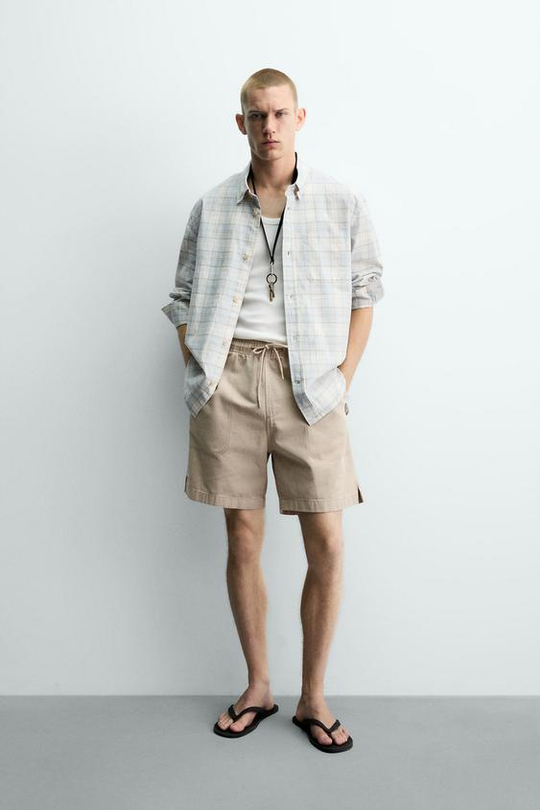ZARA ШОРТЫ RELAXED FIT С ЭФФЕКТОМ ПОТЕРТОСТИ, РЫЖЕВАТО-КОРИЧНЕВЫЙ