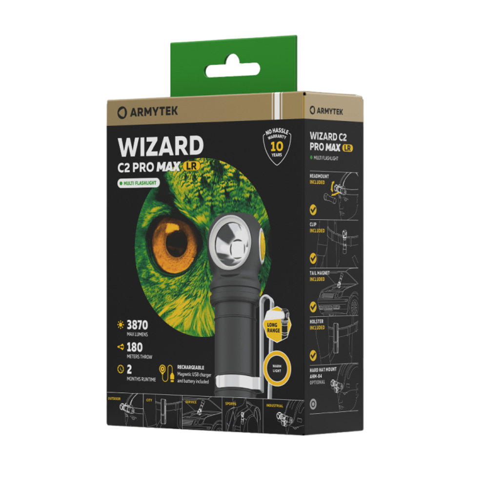 Мультифонарь светодиодный Armytek Wizard C2 Pro Max Magnet USB + 18650 LR, 4150 лм,теплый свет,аккум