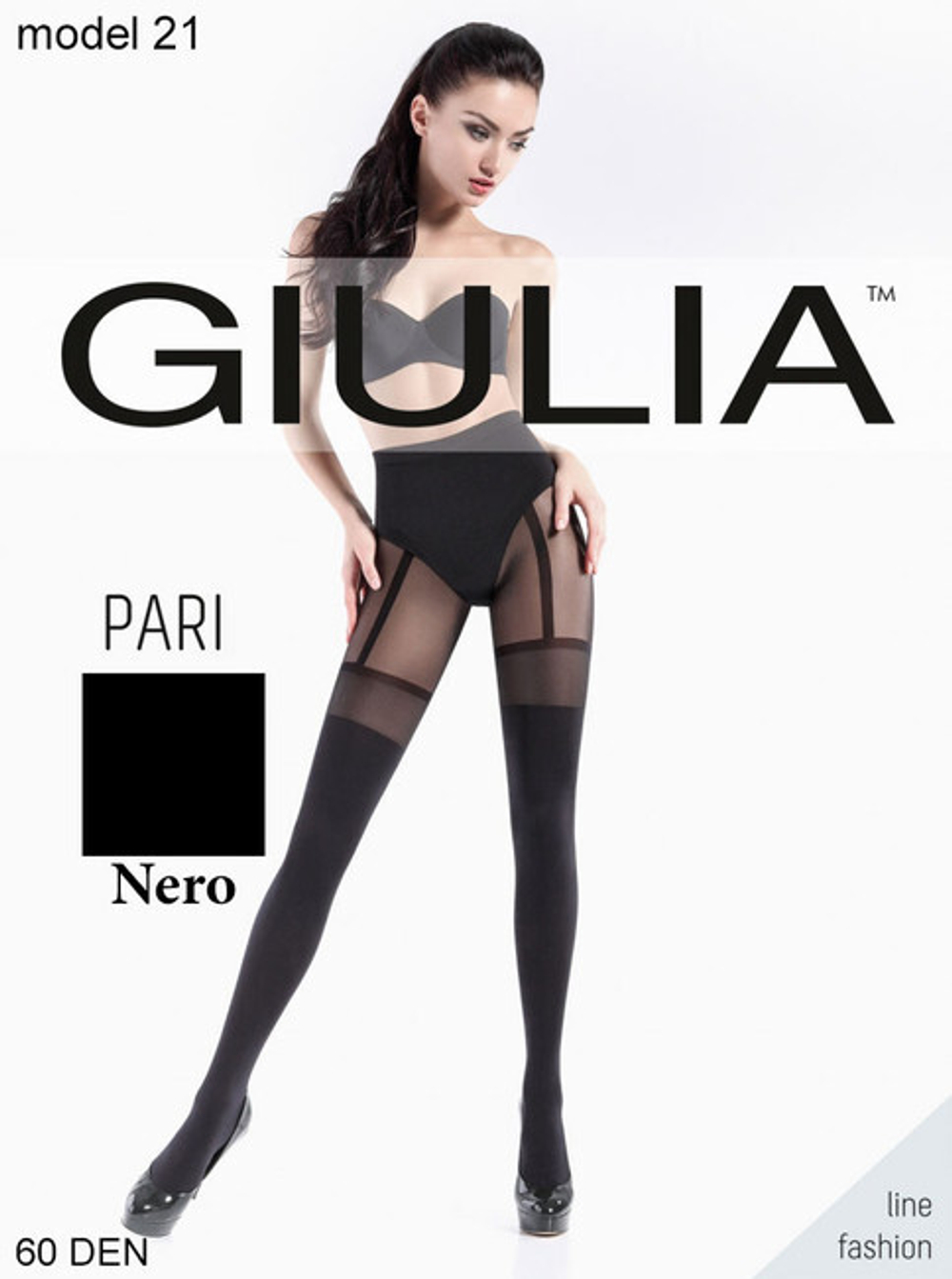 Колготки с имитацией чулок с подвязками Pari модель N21, (60 den), L (46-48) (Цвет: черный)