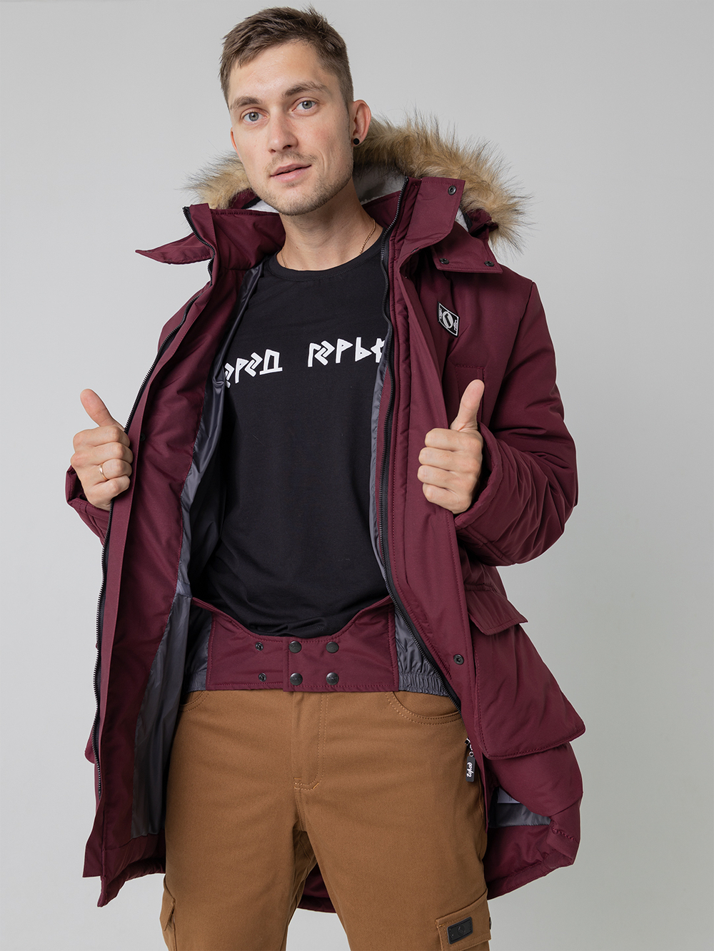 Парка зимняя Город Горький хаки бордовая