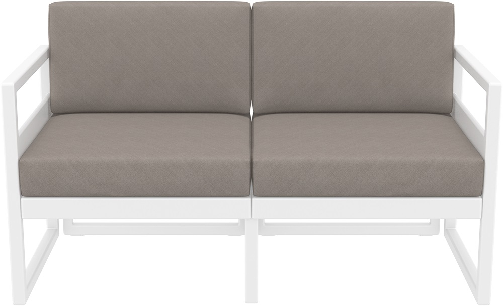 Диван пластиковый двухместный с подушками Siesta Contract Mykonos, белый, светло-коричневый