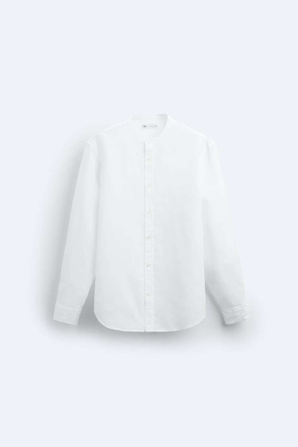 ZARA РУБАШКА ИЗ ХЛОПКА И ЛЬНА, БЕЛЫЙ