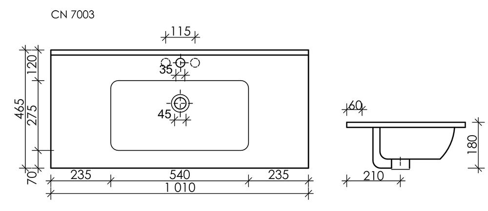 Умывальник накладной прямоугольный Element 1010x465x180мм