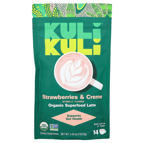 Kuli Kuli, Органический латте из суперфудов, клубника и крем, 125,5 г (4,43 унции)