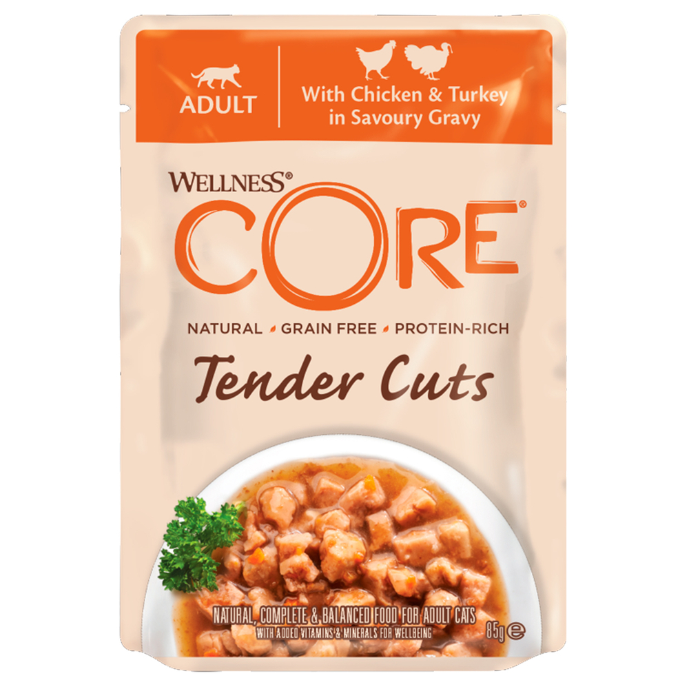 CORE TENDER CUTS  паучи из курице с индейкой в виде нарезки в соусе для кошек 85 г