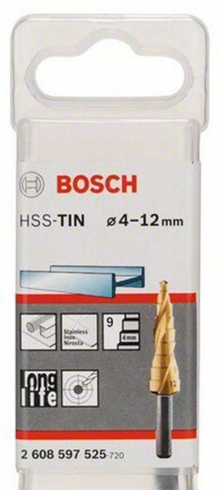 Сверло по металлу BOSCH СТУПЕНЧАТОЕ HSS-TIN 4-12 MМ