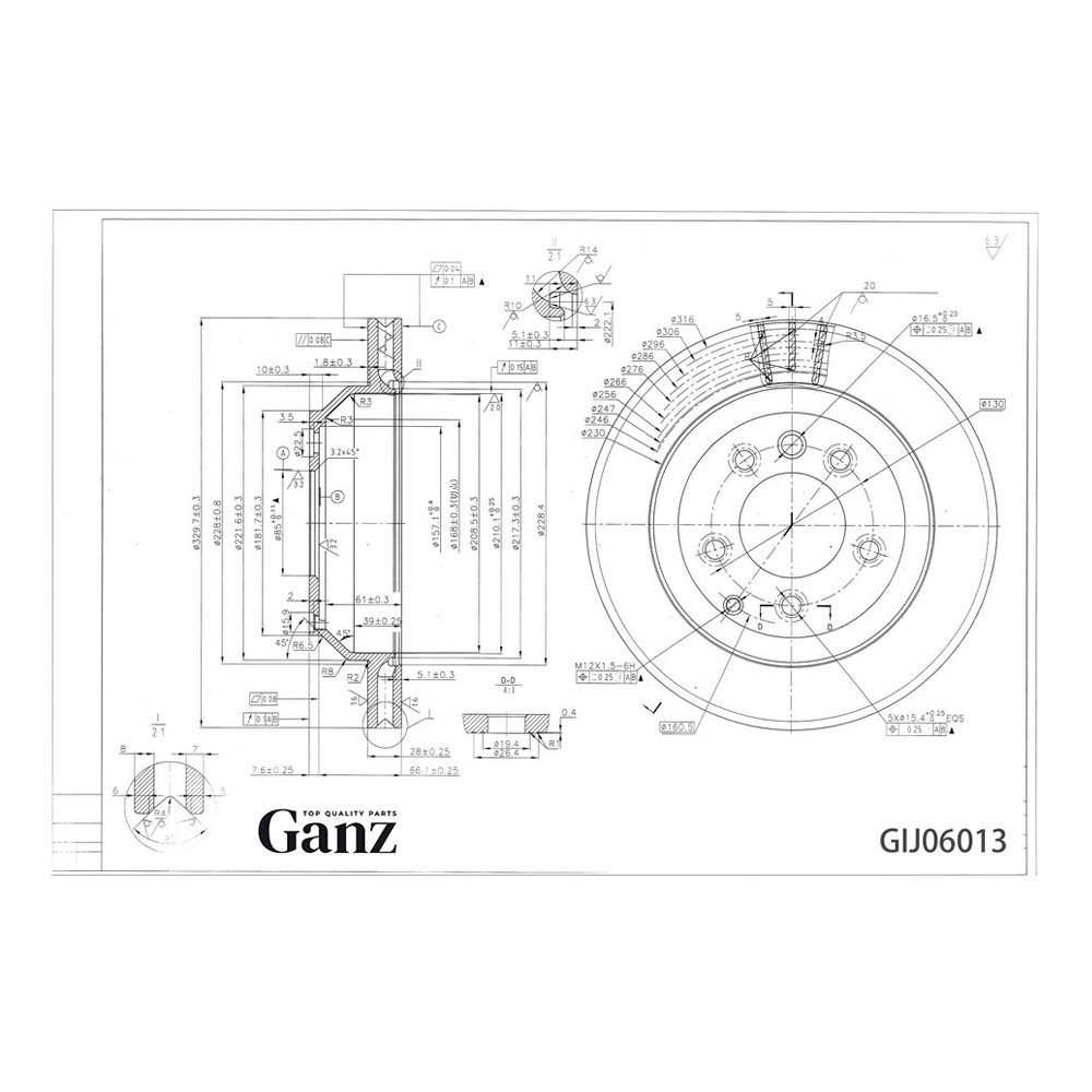 Диск тормозной GANZ задний с покрытием AUDI Q7 06 / Cayenne / Touareg 02- Арт.: GIJ06013
