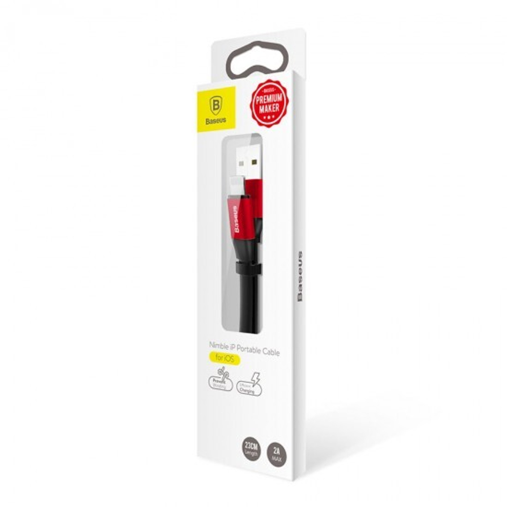 USB дата кабель Baseus Nimble Portable Cable for iPhone 23см, 010844 Черный + красный