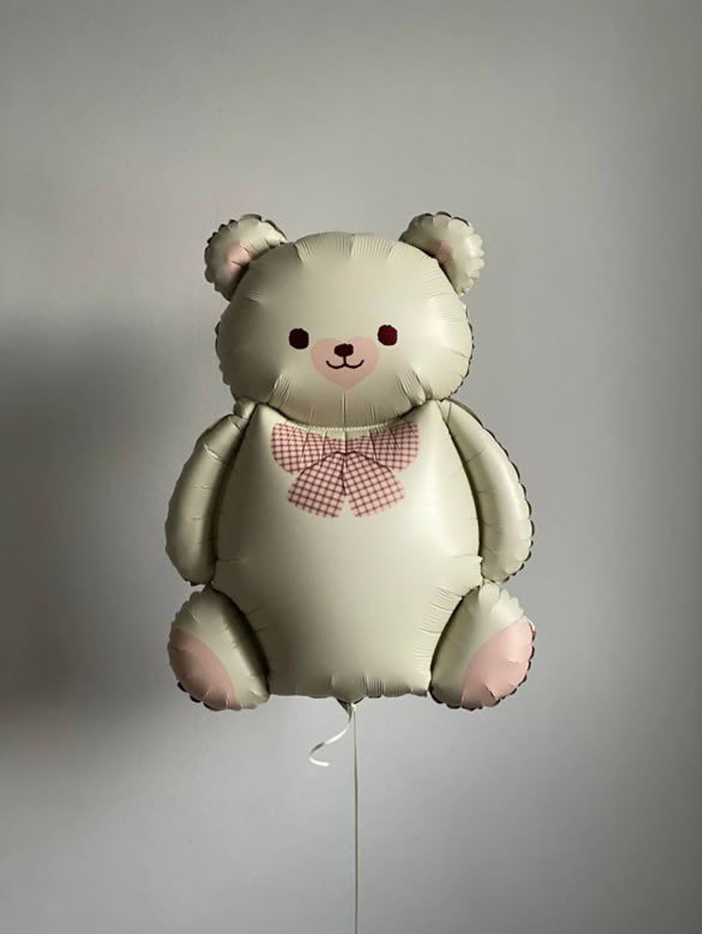 Шар (35''/89 см) Фигура, Мишка с бантом, Бежевый/Розовый, Сатин, 1 шт. в уп.