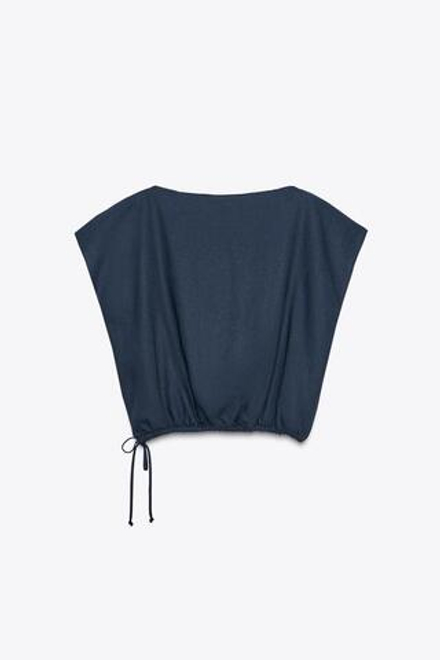 ZARA ТОП ИЗ ЛЬНЯНОЙ ТКАНИ С ЗАВЯЗКАМИ — ZW COLLECTION, МОРСКОЙ СИНИЙ