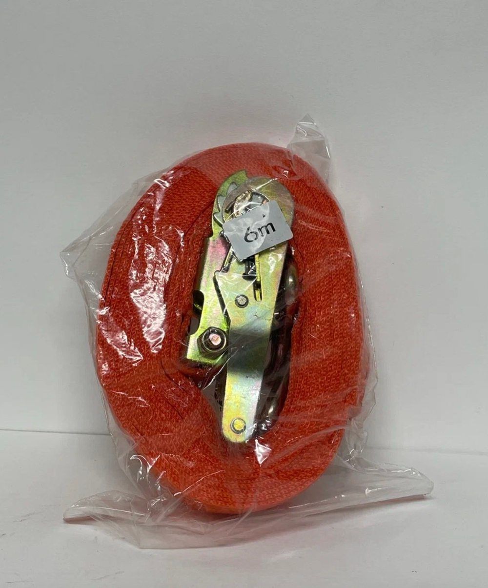 1Т-6М / Ремень стяжной для крепления груза, стяжка, 1 тонна, длина 6 метра, с крючками, оранжевый, TG (1 шт. / комплект)