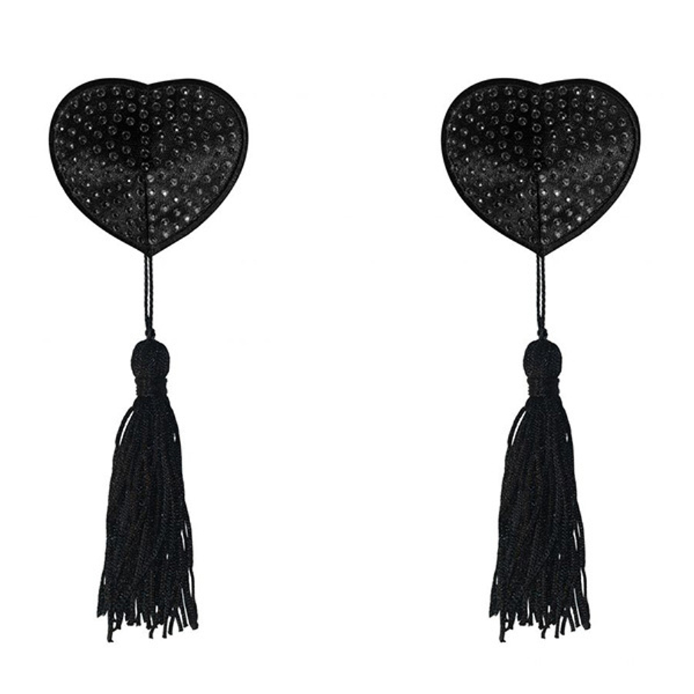 Черные пэстисы-сердечки с кисточками Lola Pasties Burlesque Evans Black 3635-01lola