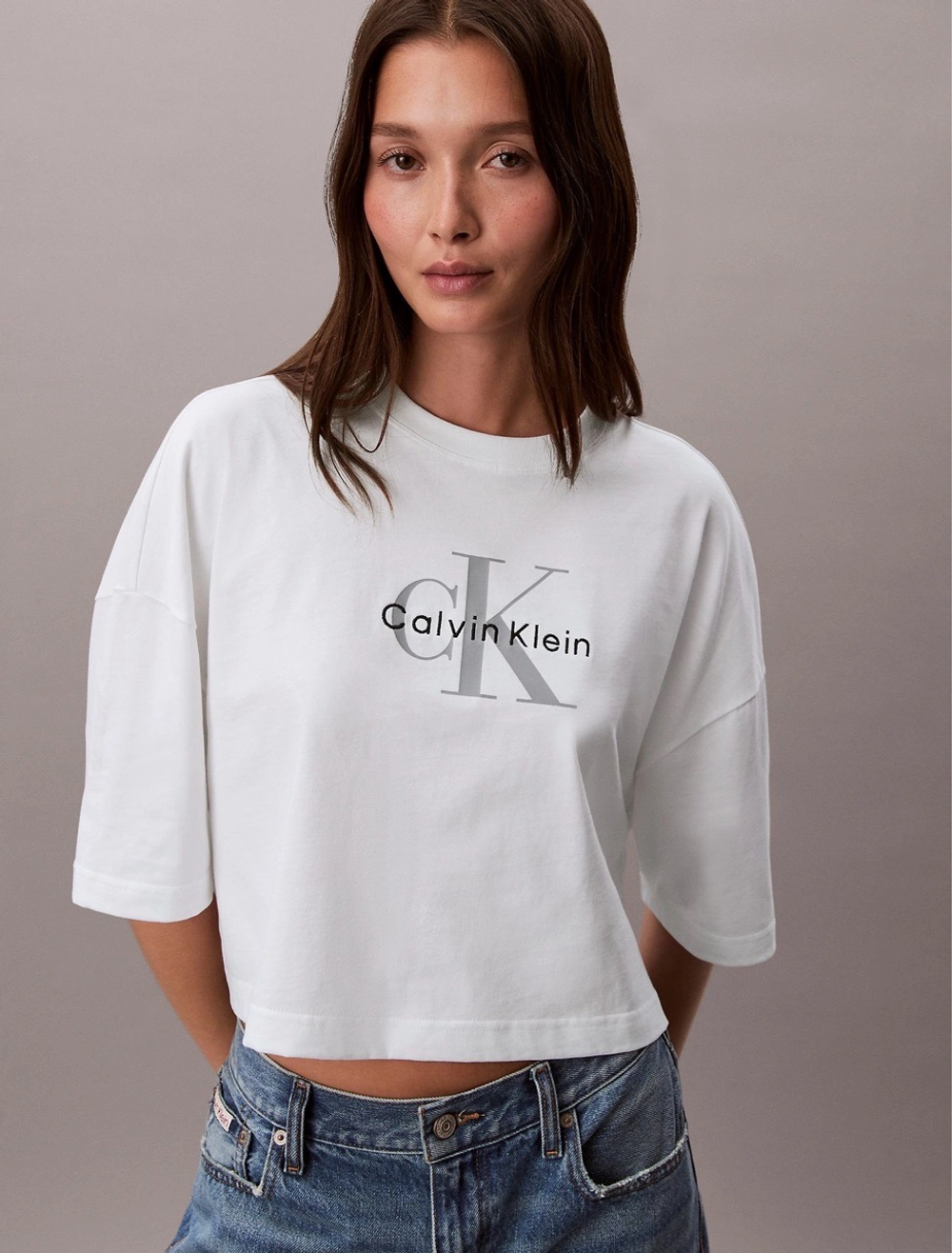 Футболка Calvin Klein Monologo Cropped Boxy Fit Bright White