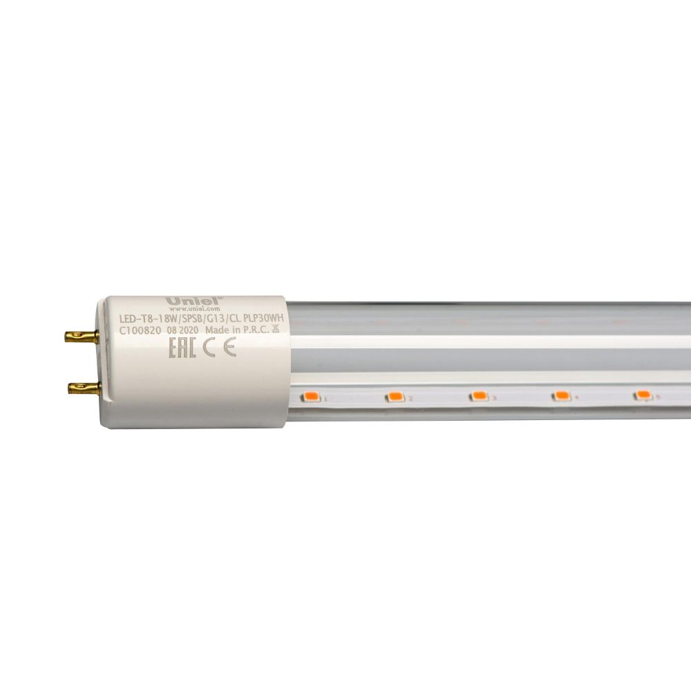 LED-T8-18W-SPSB-G13-CL PLP30WH Лампа светодиодная для растений. Форма T8. прозрачная. Спектр для рассады и цветения. ТМ Uniel.