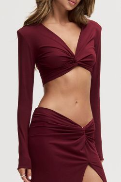 Лонгслив с подплечниками из вискозы цвета бордо