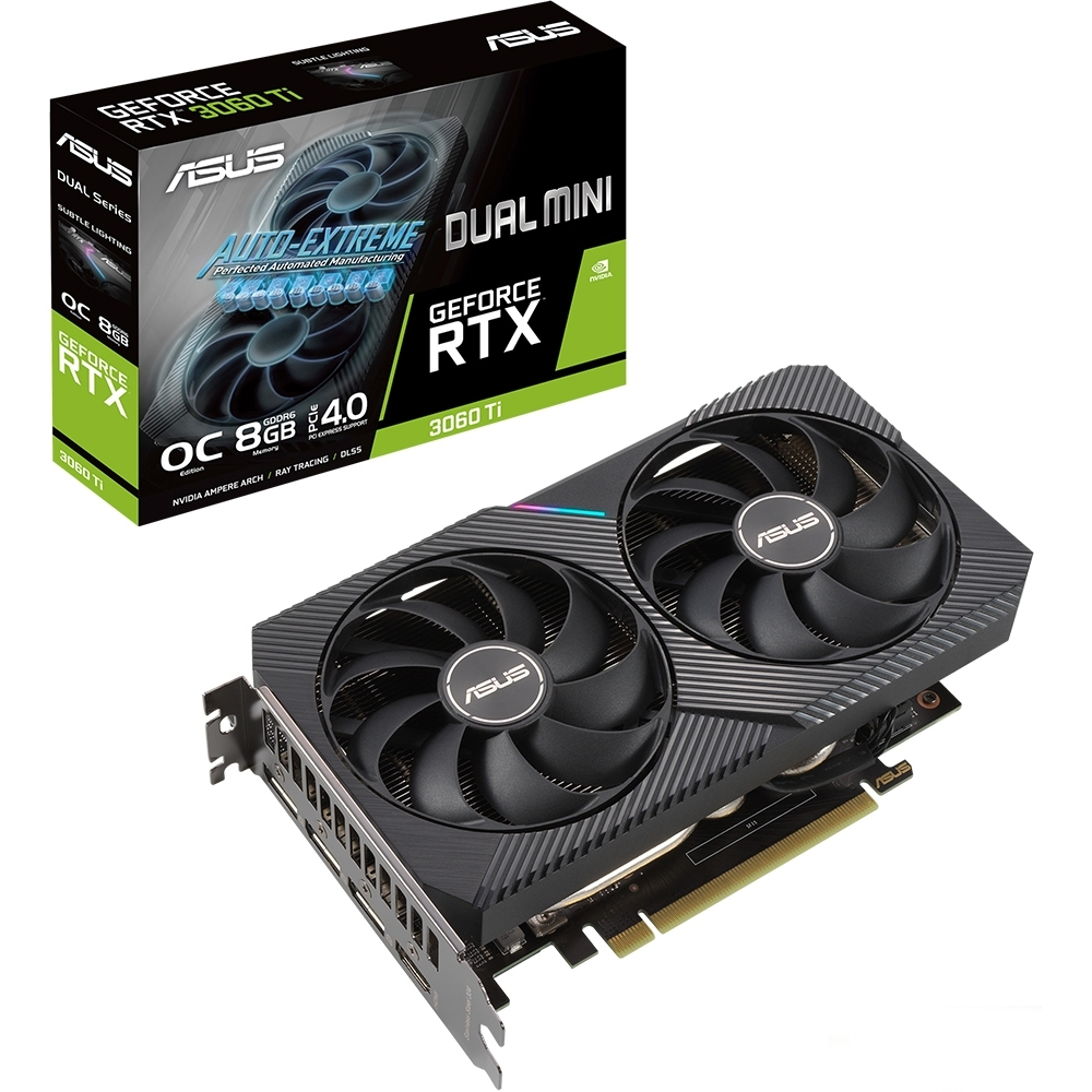 Видеокарта RTX3060Ti 8192Mb ASUS DUAL-RTX3060TI-O8G-MINI-V2 LHR HDMI*1 DP*3 8G D6; 90YV0FT2-M0NA00