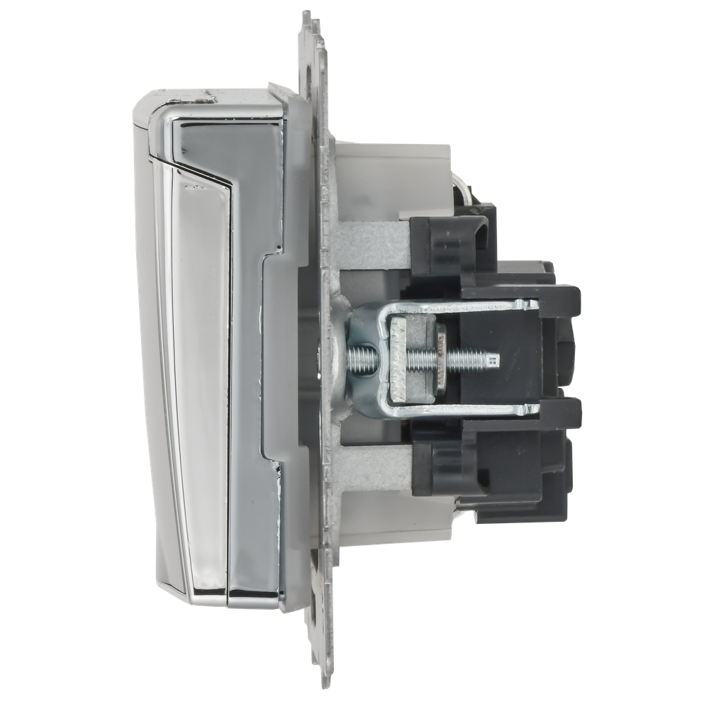 BRITE Розетка 1-местная с заземлением с защитными шторками и крышкой 16А IP44 РСбш10-3-44-БрГН металл хром/никель IEK