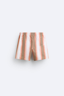 ZARA УДЛИНЕННЫЕ ШОРТЫ-ПЛАВКИ В ПОЛОСКУ, ОГНЕННО-КОРАЛЛОВЫЙ
