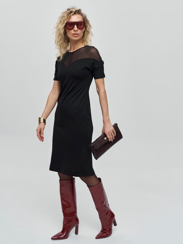 Платье вечернее  со вставкой на груди, черное