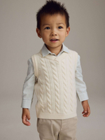 Рубашка и жилет вязаный в комплекте для мальчика Next K92-283, Молочный, Голубой