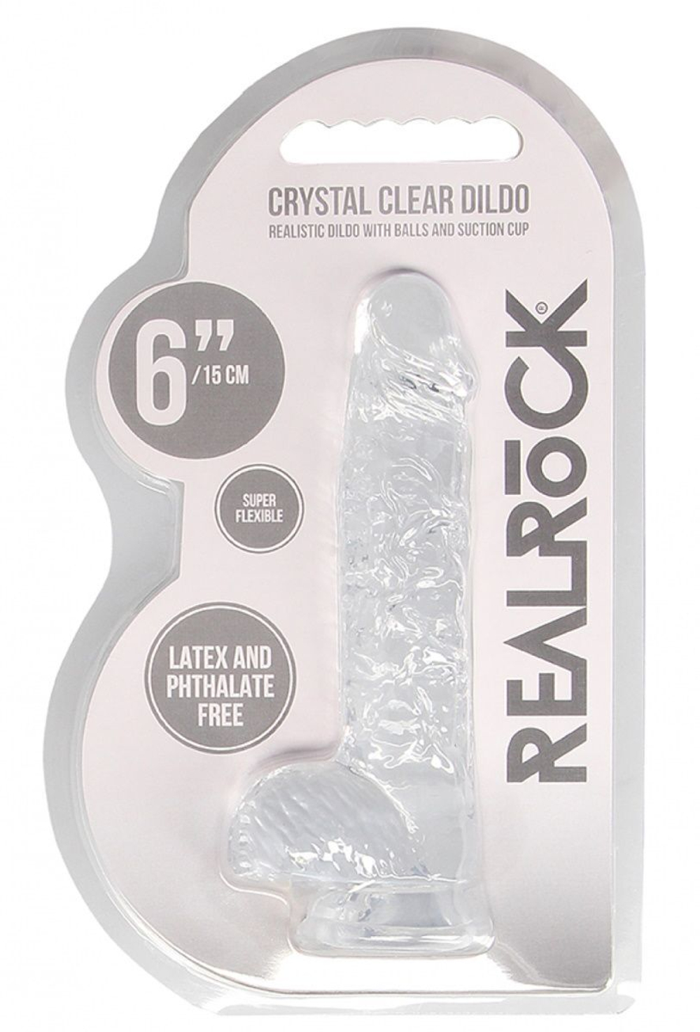 Прозрачный фаллоимитатор Realrock Crystal Clear 6 inch - 17 см. (Цвет: прозрачный)