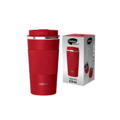 Термокружка 510 мл JOYLUX (ДЖОЙЛЮКС) EVERY DAY, нержавеющая сталь SUS304, силиконовый рукав, красный матовый, 700294