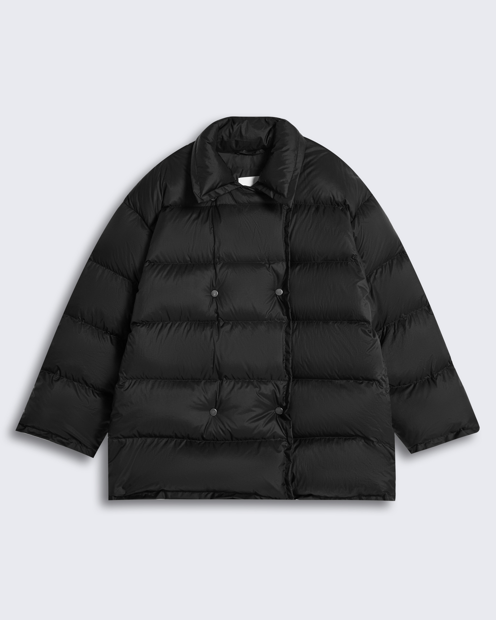Пуховик двубортный укороченный из итальянского нейлона черный