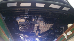 Защита картера двигателя, КПП (2 мм, сталь) для Hyundai Tucson 2018-2021 (V = 1.6 AT AWD; 2.0d AT AWD; 2.0 AT AWD; 2.0 AT FWD), Kia Sportage 2018-2022 (V = 2.4 AT; 2.0 CRDi AT) Sheriff.10.4041