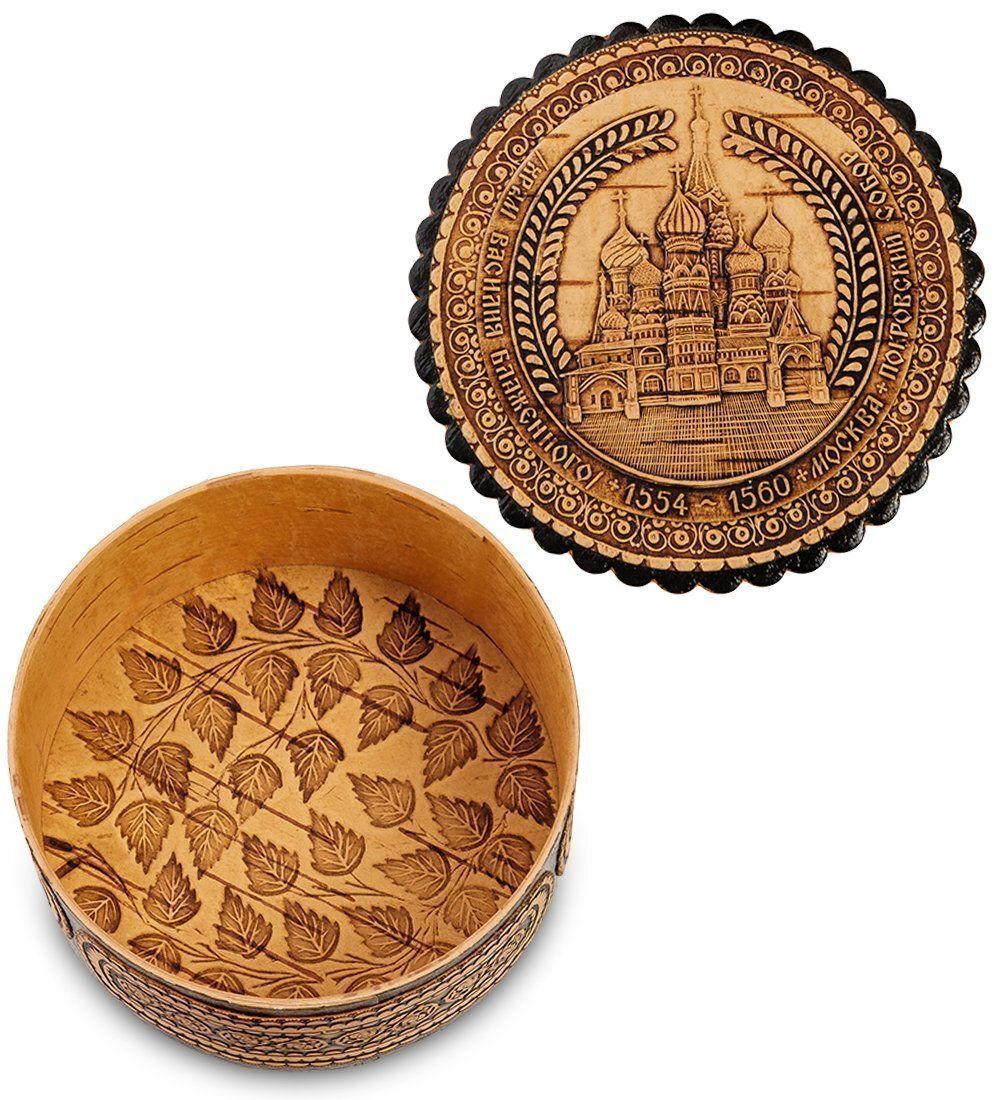 Народные промыслы BST-105 Шкатулка «Москва Покровский собор» круглая (береста)