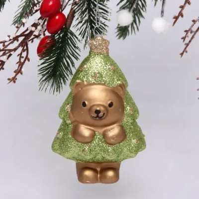Ёлочная игрушка «Медвежонок-ёлочка» 7,5*5*12 см, зелёный