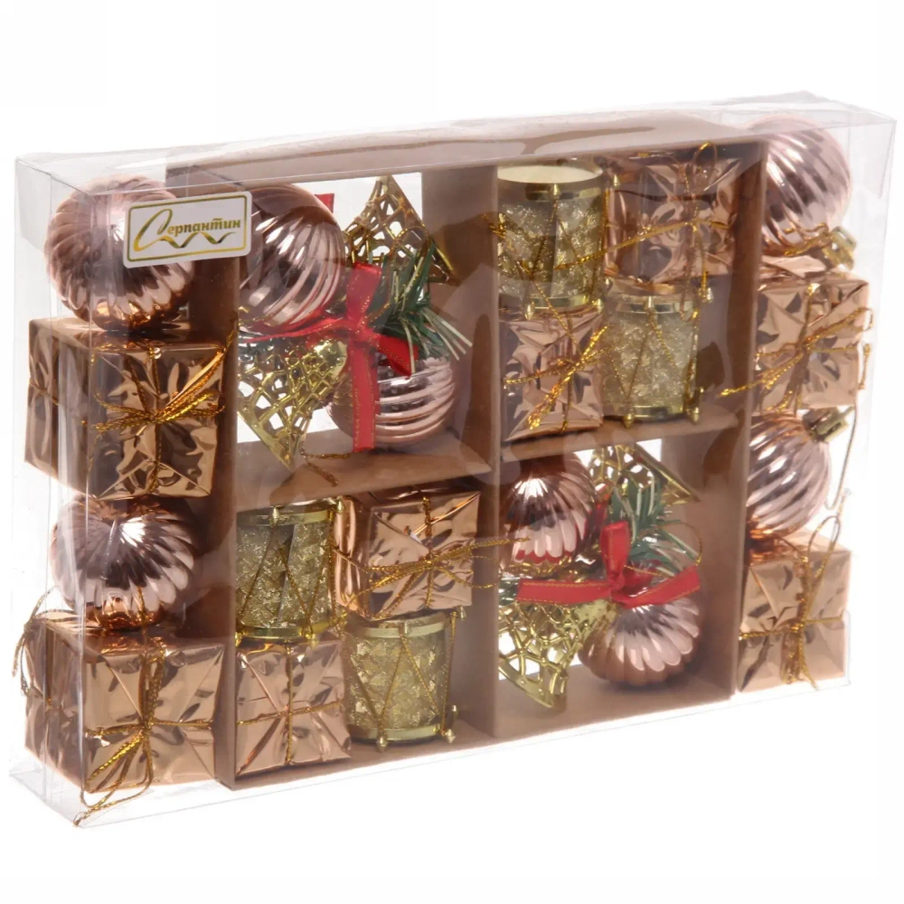 Набор украшений «Зимнее волшебство» 24*16*4 см (24 предмета), Золото/шампань