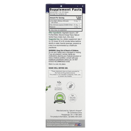Nature's Answer, Liquid Melatonin +, крем с натуральной ванилью и апельсином, 5 мг, 60 мл (2 жидк. унц.)