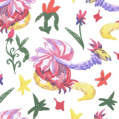 Бесшовный паттерн с фантастическими тварями  восковыми мелками