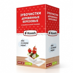 Зубочистки березовые Komfi в индив.упак 1000шт/уп