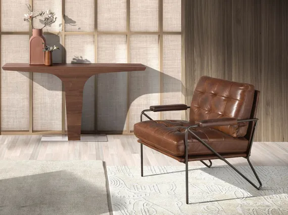 Кресло 5166 из коньячно-коричневой кожи