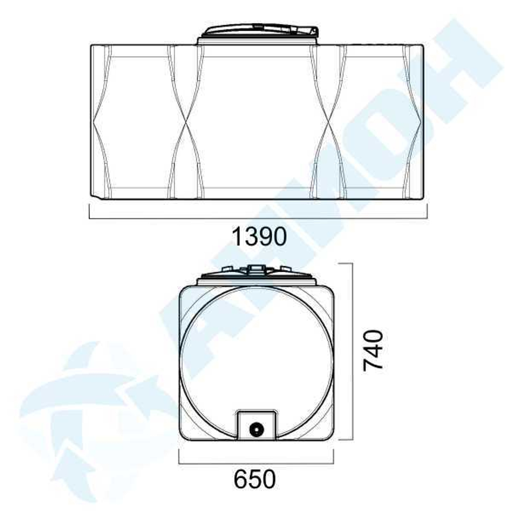 Танк 500 л горизонтальный с откидной крышкой с клапанами, со сливом Анион 500 л. горизонтальный (1390x650x740см;желтый) - арт.559542