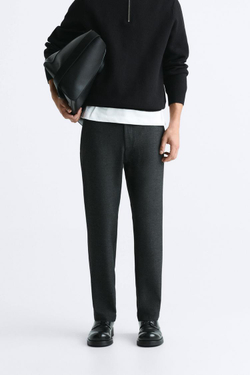 ZARA БРЮКИ КОМФОРТНОЙ ПОСАДКИ ИЗ РЕЛЬЕФНОЙ ТКАНИ, СЕРЫЙ