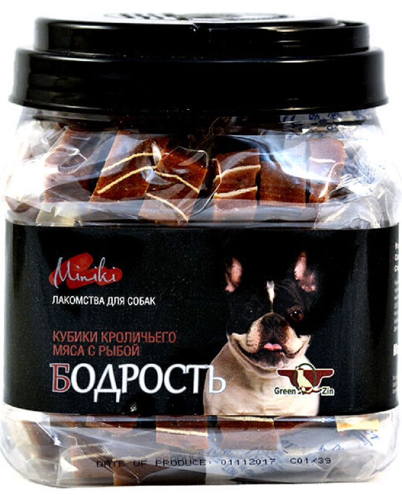 Лакомство GREEN QZIN &quot;Миники Бодрость&quot; для собак мини пород, кубики мяса кролика с сурими, 630 гр