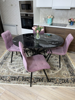 Круглый стеклянный раздвижной стол "Черный оникс" и стулья "ГУЧИ" пыльная роза
