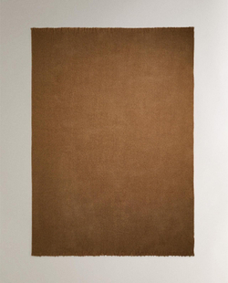 Zara Home - Плед с бахромой, охра, 140x190 см