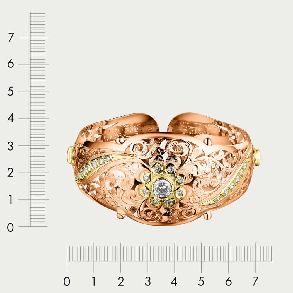 Браслет жесткий из розового и желтого золота 585 пробы с фианитами для женщин (арт. 4355)