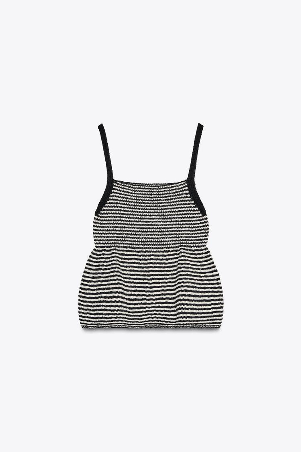 ZARA ТРИКОТАЖНЫЙ ТОП В ПОЛОСКУ С БАСКОЙ, ПОЛОСКИ