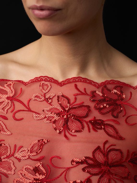 05-174 Вышивка пайетками на неэл. сетке 22 см, красный 100