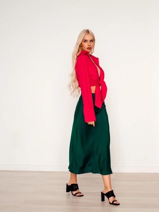 Юбка миди атласная изумруд