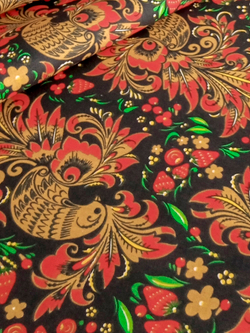 Ткань бязь плательная, рис. "Хохлома жар-птица", ширина 150 см, арт. 871