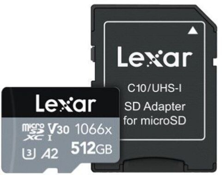 Карта памяти Lexar Professional 1066x Silver microSDXC 512GB UHS-I U3 V30 A2, R/W 160/120 МБ/с с адаптером